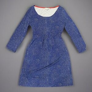 Boden Woman's Blue Polka Dot Long Sleeve Alone Knee High Dress 4R